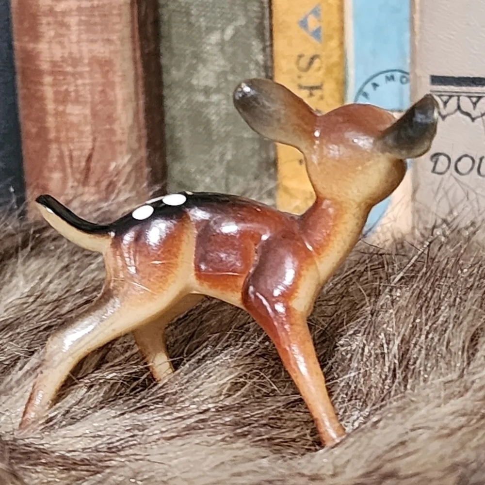 Vintage Celluloid Deer Doe Fawn Blow Mold Hand Painted Figurine Cute Miniature